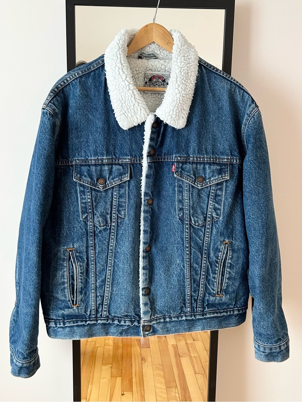 Vintage 1992 Levi’s Sherpa Fleece Denim Jean Trucker Jacket Coat Levis 90s true